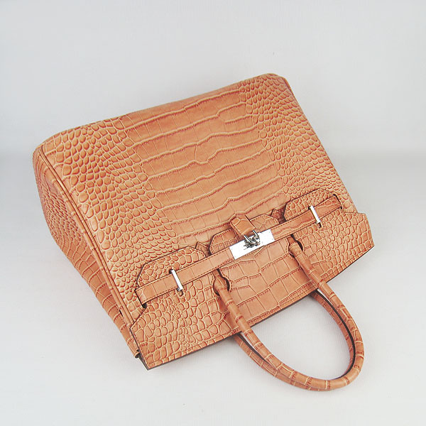 High Quality Fake Hermes Birkin 35CM Crocodile Veins Leather Bag Orange 6089 - Click Image to Close